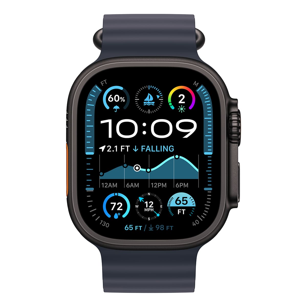 Купить apple watch ultra 2 (2024), 49 мм корпус из титана цвета «black», ремешок ocean band цвета «navy» с доставкой