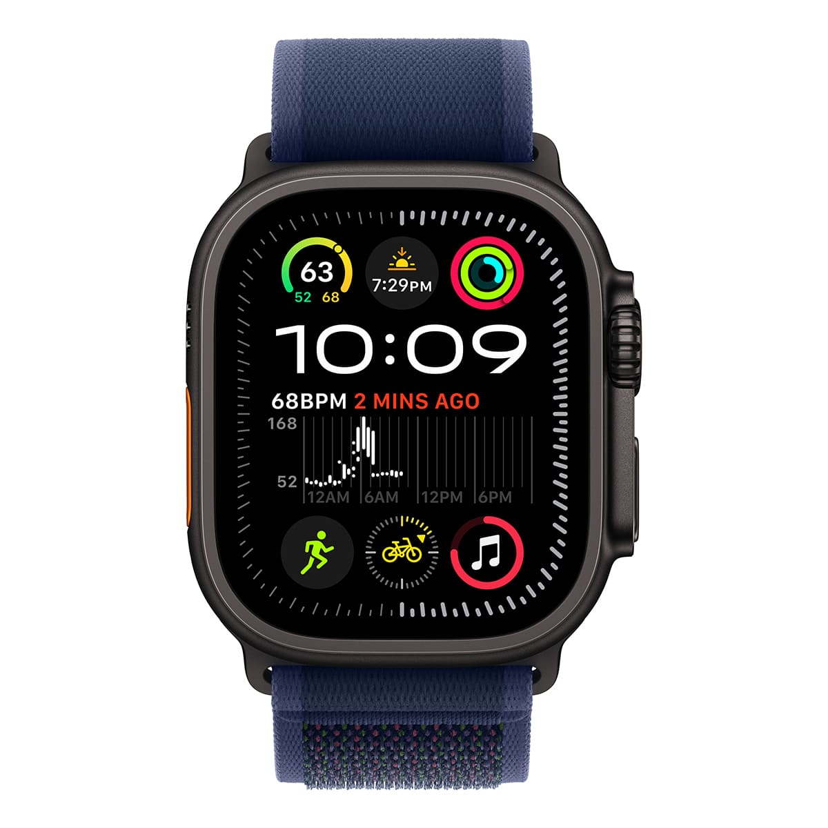 Купить apple watch ultra 2 (2024), 49 мм корпус из титана цвета «black», ремешок trail loop размера m/l цвета «blue» с доставкой