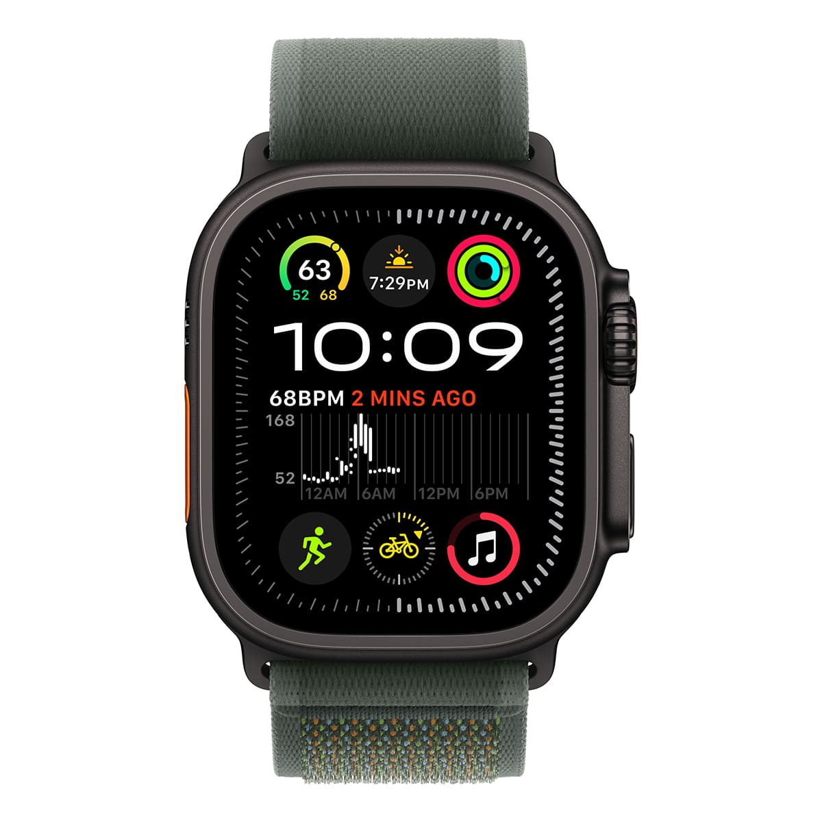 Купить apple watch ultra 2 (2024), 49 мм корпус из титана цвета «black», ремешок trail loop размера m/l цвета «green» с доставкой