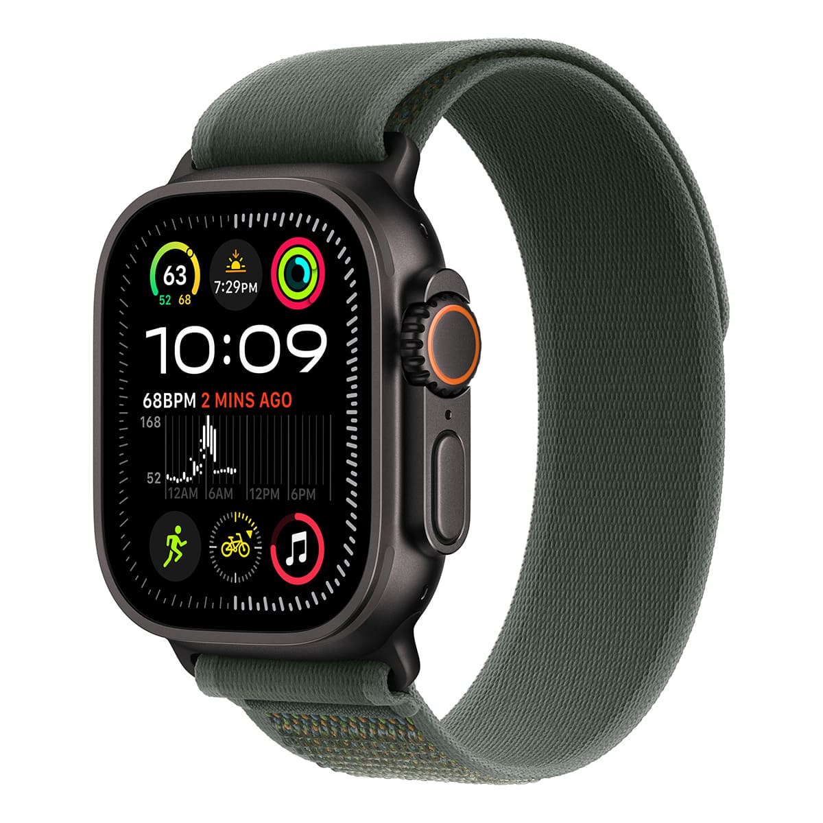 Купить apple watch ultra 2 (2024), 49 мм корпус из титана цвета «black», ремешок trail loop размера m/l цвета «green» с доставкой