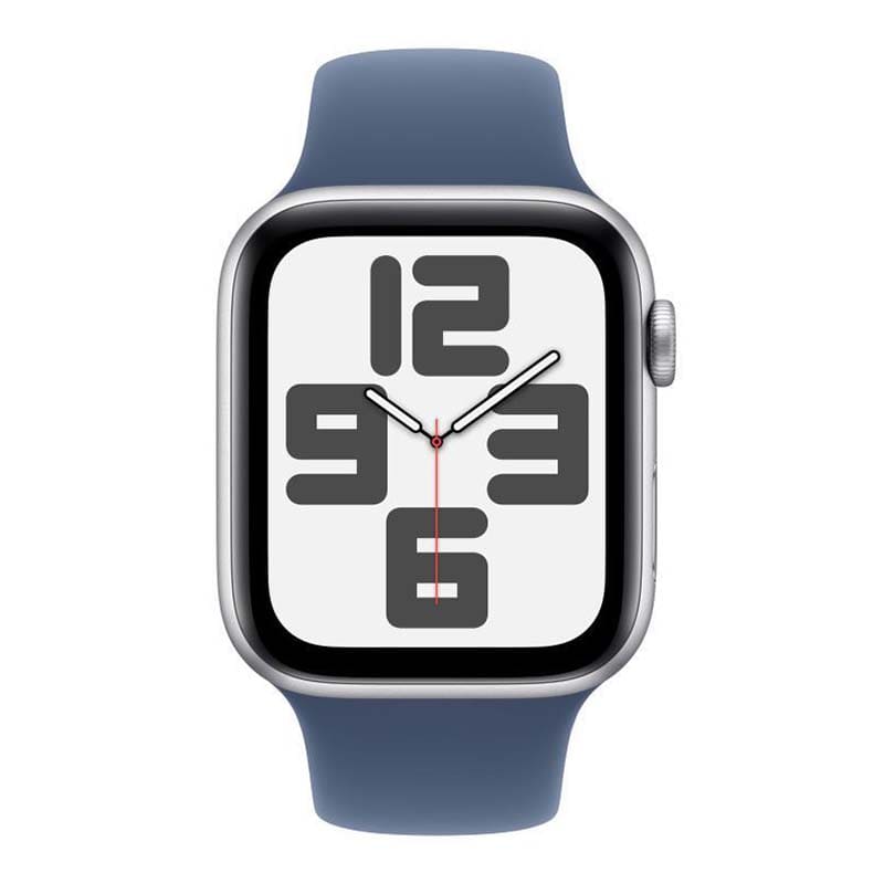 Купить apple watch se (2024), 40 мм корпус из алюминия цвета «silver», ремешок sport band размера s/m цвета «denim» с доставкой