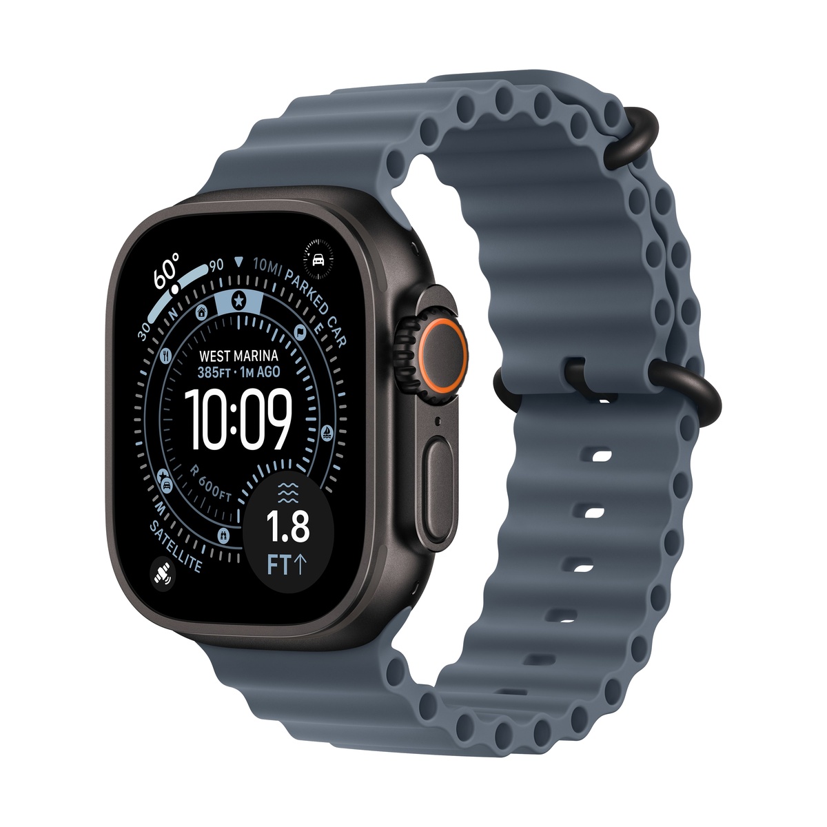 Купить apple watch ultra 3 (2025), 49 мм корпус из титана цвета «black», ремешок ocean band цвета «anchor blue» с доставкой