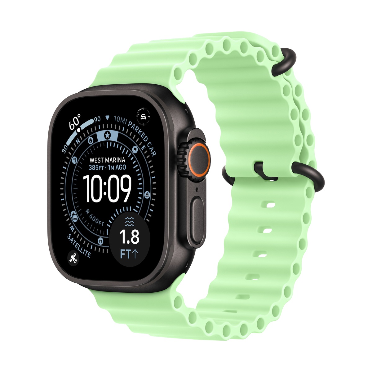 Купить apple watch ultra 3 (2025), 49 мм корпус из титана цвета «black», ремешок ocean band цвета «neon green» с доставкой
