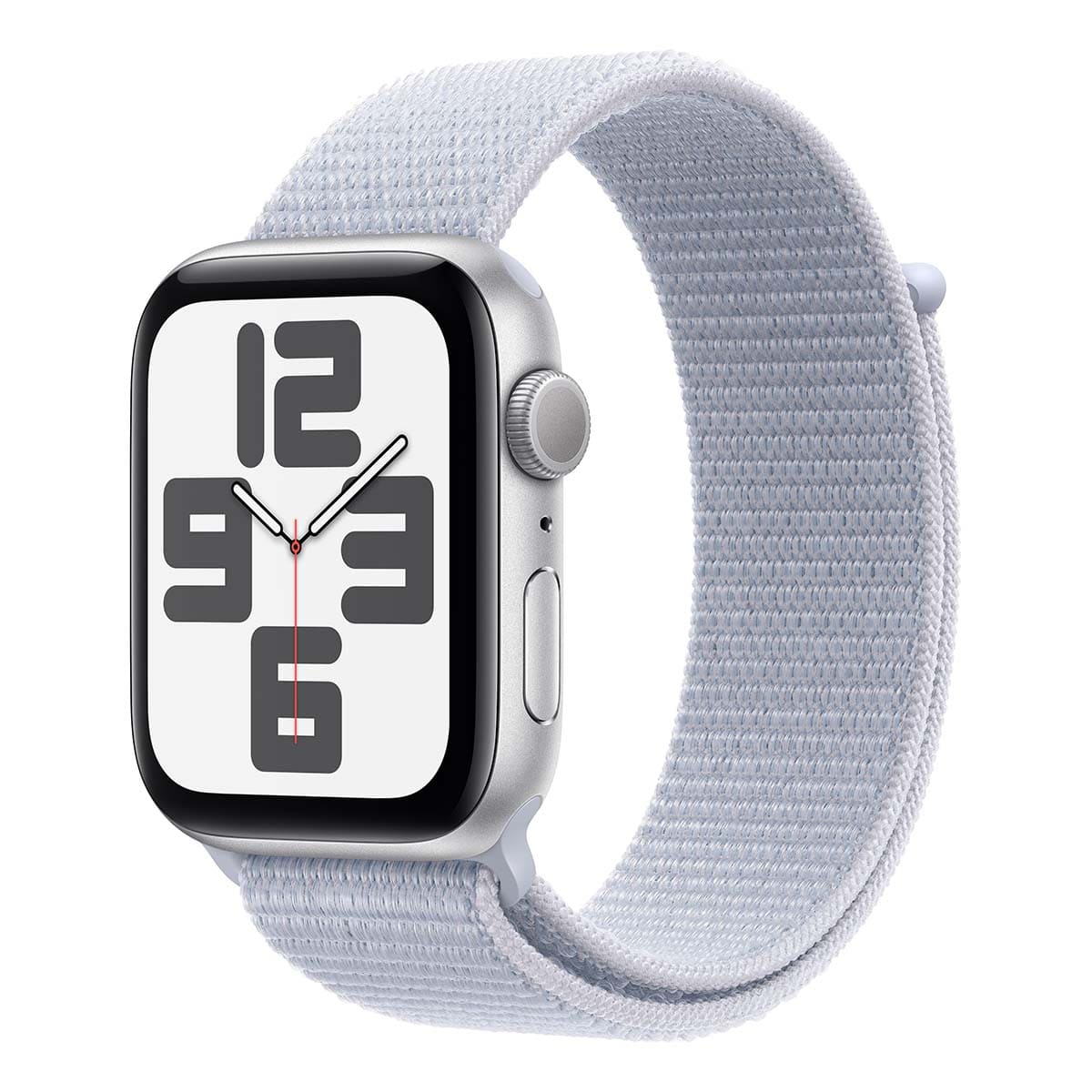 Купить apple watch se (2024), 44 мм корпус из алюминия цвета «silver», ремешок sport loop цвета «blue cloud» с доставкой